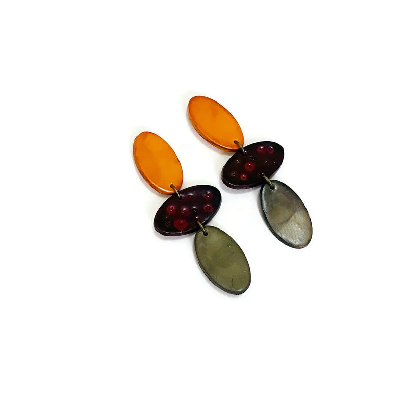 Long Colorful Clip On Earrings in Red, Blue & Green- "Abby" - Sassy Sacha Jewelry