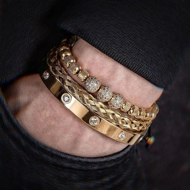 Luxury Royal Beads Bracelets - Bangle - Luxury - Beaded - Black - Gold