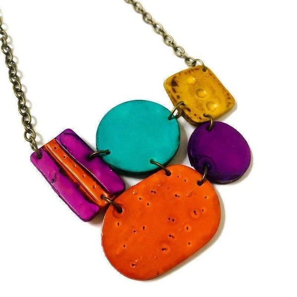 Multicolored Statement Pendant Necklace Handmade - Sassy Sacha Jewelry