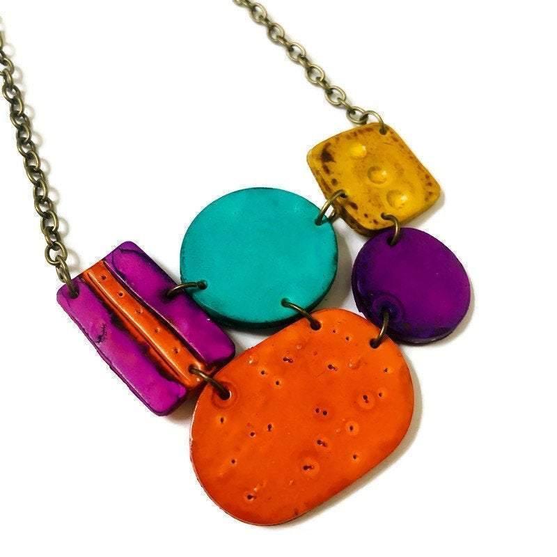 Multicolored Statement Pendant Necklace Handmade - Sassy Sacha Jewelry