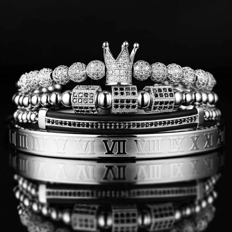 Prince Deluxe Bracelets - Roman - Beaded - Bangle - Bracelet - Silver