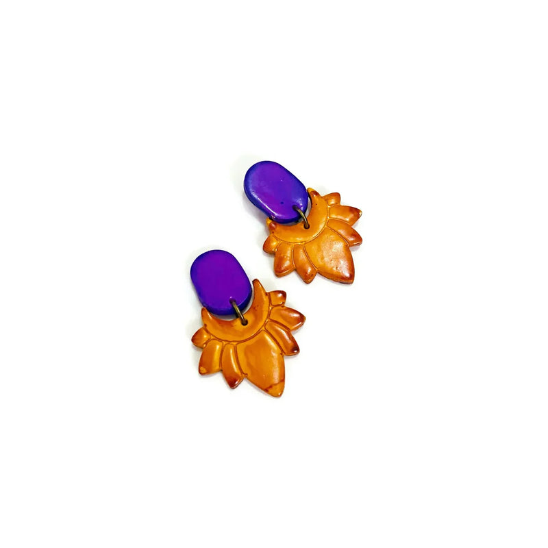 Red & Royal Blue Flower Clip On Earrings- "Daisy" - Sassy Sacha Jewelry