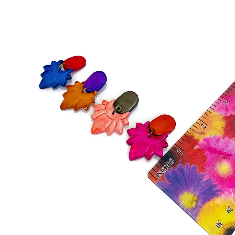 Red & Royal Blue Flower Clip On Earrings- "Daisy" - Sassy Sacha Jewelry
