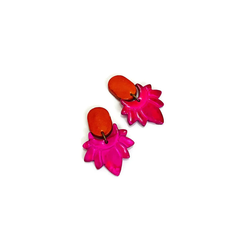 Red & Royal Blue Flower Clip On Earrings- "Daisy" - Sassy Sacha Jewelry