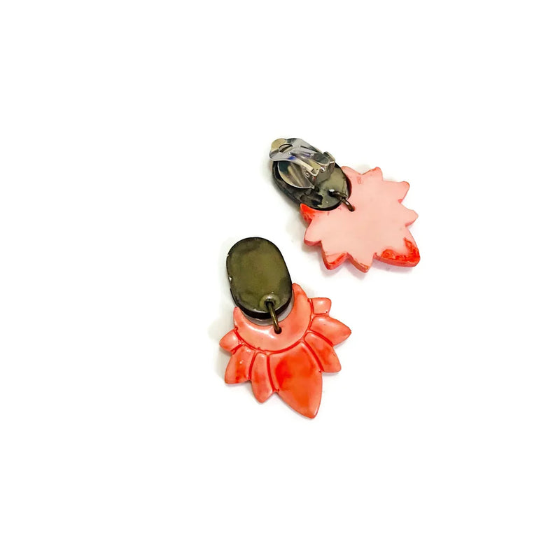 Red & Royal Blue Flower Clip On Earrings- "Daisy" - Sassy Sacha Jewelry