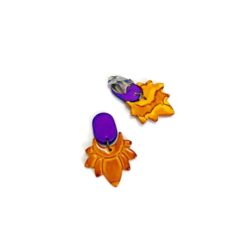 Red & Royal Blue Flower Clip On Earrings- "Daisy" - Sassy Sacha Jewelry