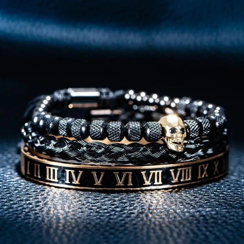 Roman Black & Gold Skull Bracelets