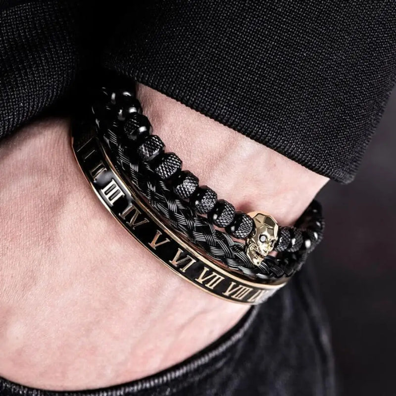 Roman Black & Gold Skull Bracelets