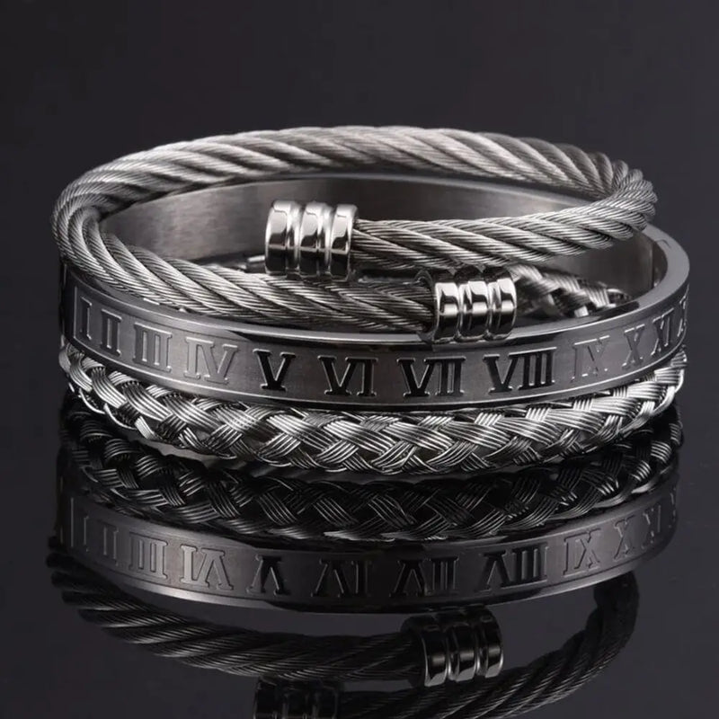 Royal Cable Bracelets - Black - Bracelet - Royal - Silver - Roman