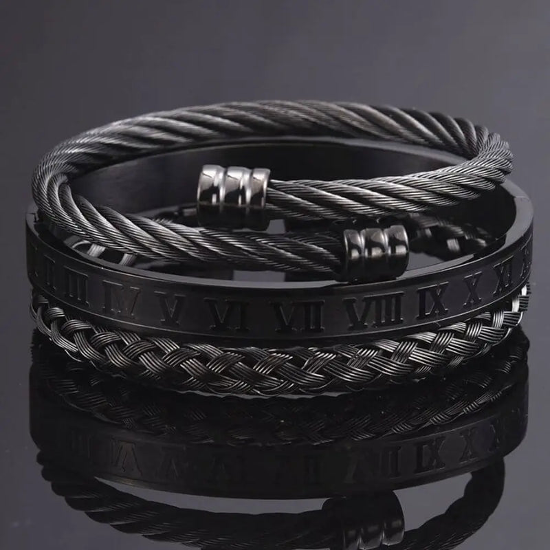 Royal Cable Bracelets - Silver - Black - Bangle - Roman - Bracelet
