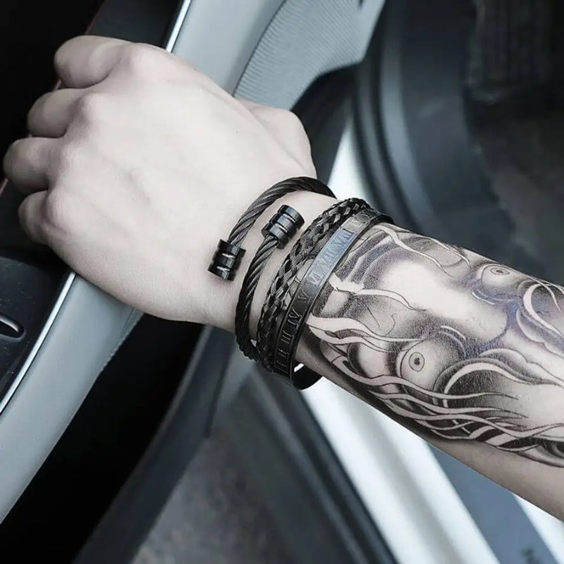 Royal Cable Bracelets - Roman - Black - Bracelet - Silver - Gold