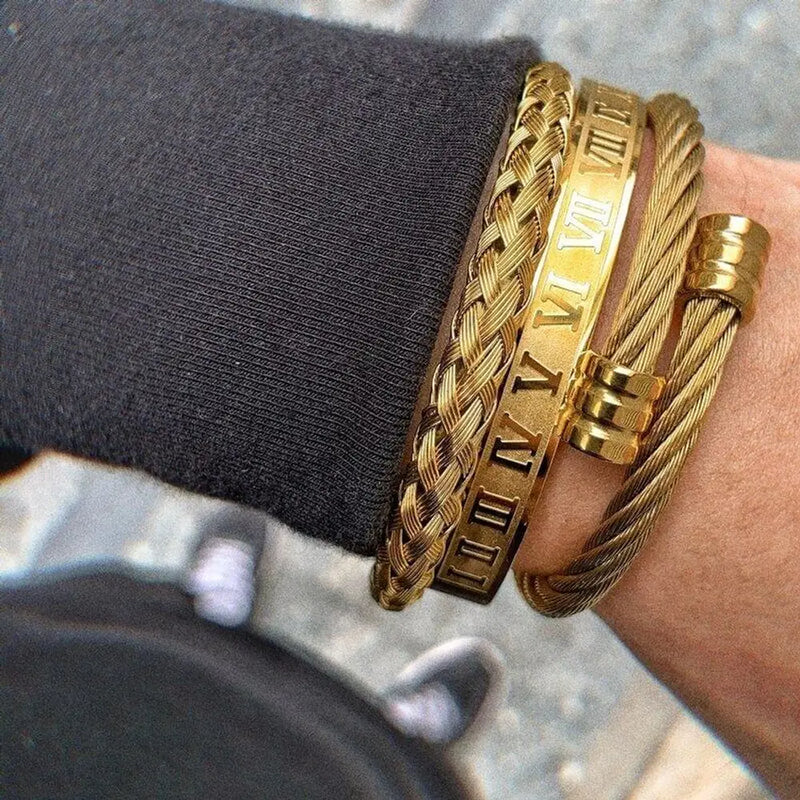 Royal Cable Bracelets - Black - Roman - Royal - Silver - Bangle