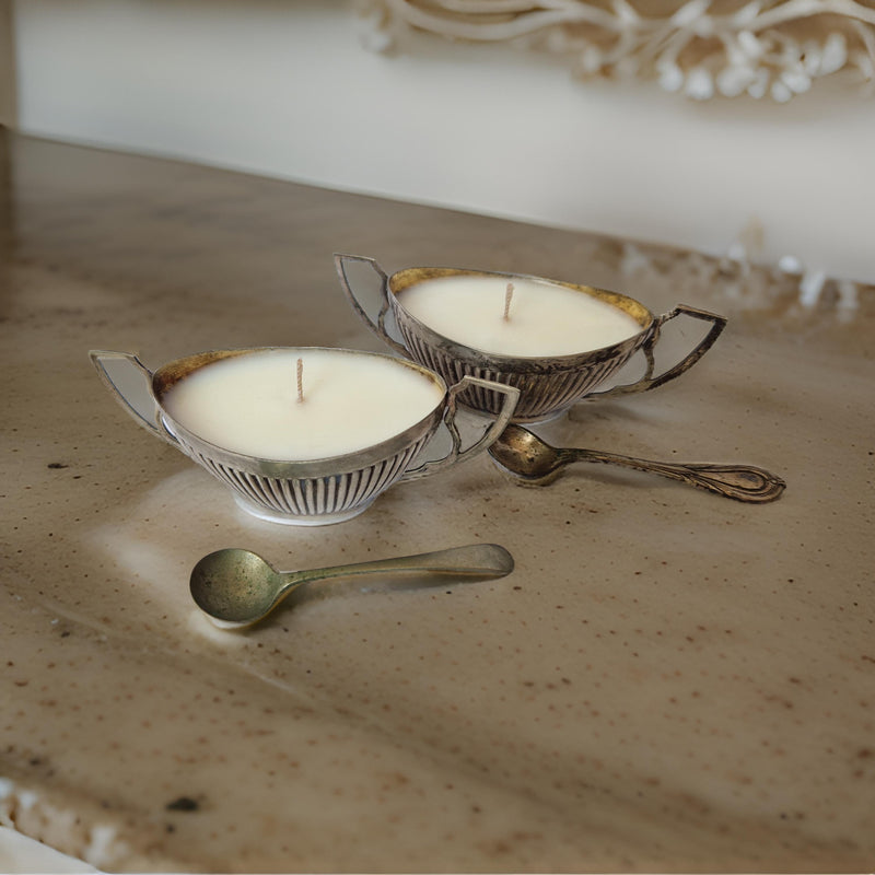 Set of 2 Silver Salt Cellar Candles – Amber & Rock Salt