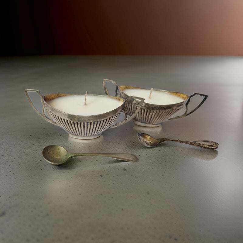 Set of 2 Silver Salt Cellar Candles – Amber & Rock Salt