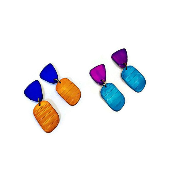 Small Colorful Drop Dangles Post or Clip Ons- "Alex" - Sassy Sacha Jewelry