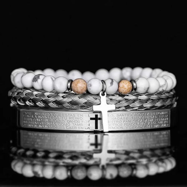 Spanish Cross With Pearl Bracelets - White - Bangle - Bracelet - Blue - Beaded