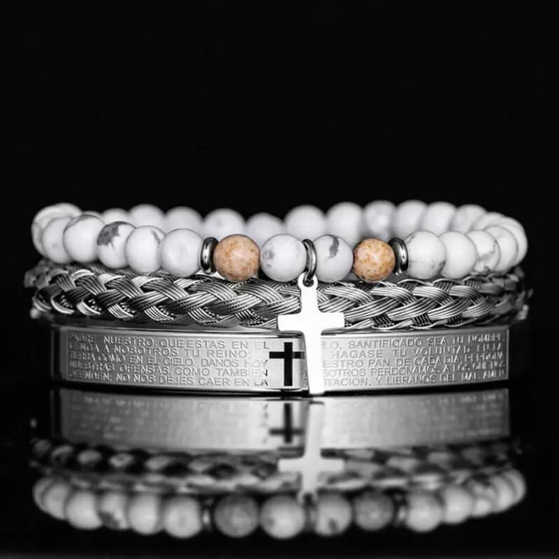 Spanish Cross With Pearl Bracelets - White - Bangle - Bracelet - Blue - Beaded