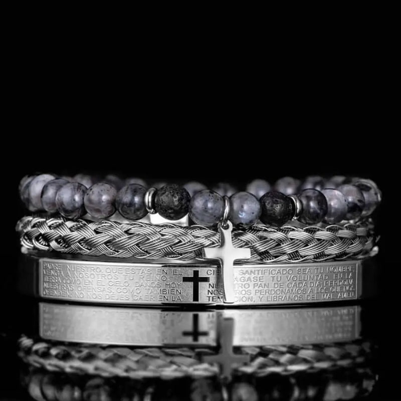 Spanish Cross With Pearl Bracelets - Beaded - Blue - Bracelet - Cross - Bangle