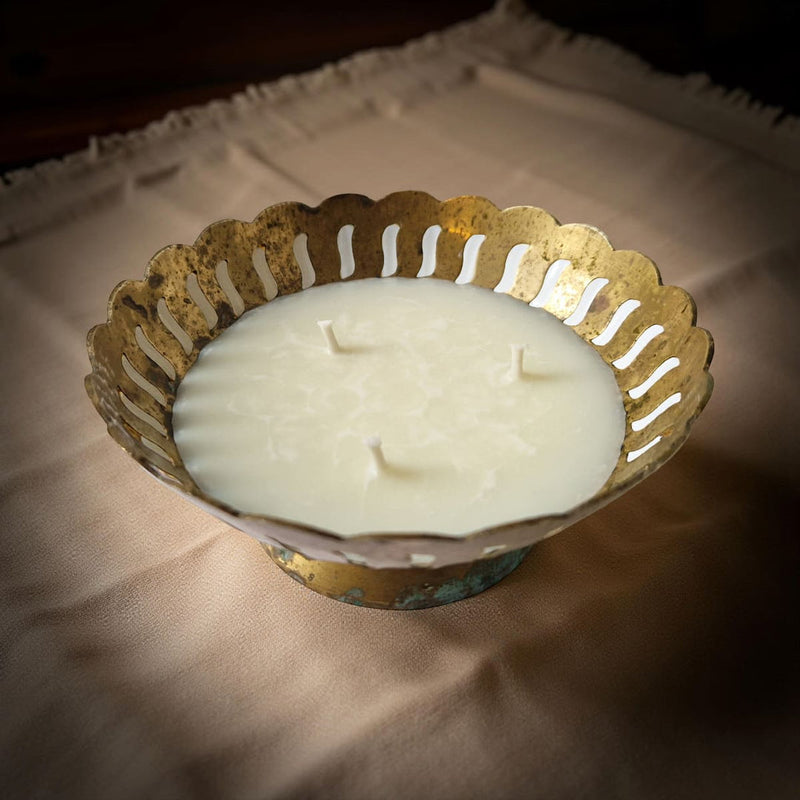 Vintage Indian Brass Dish Candle – Frankincense & Myrrh