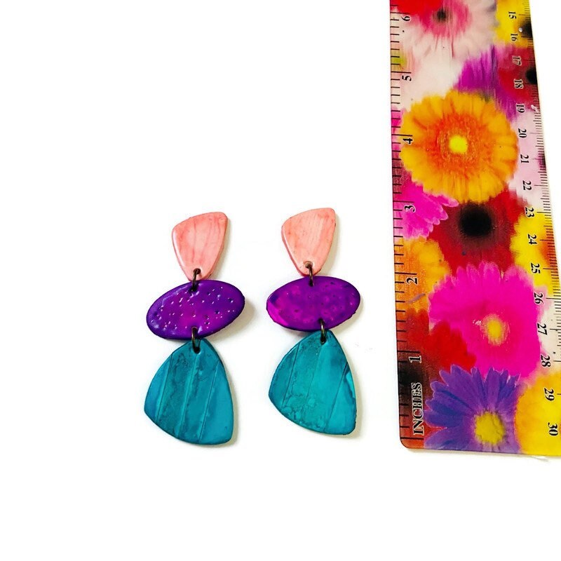 Tri Color Statement Earrings Post or Clip On- "Amy" - Sassy Sacha Jewelry