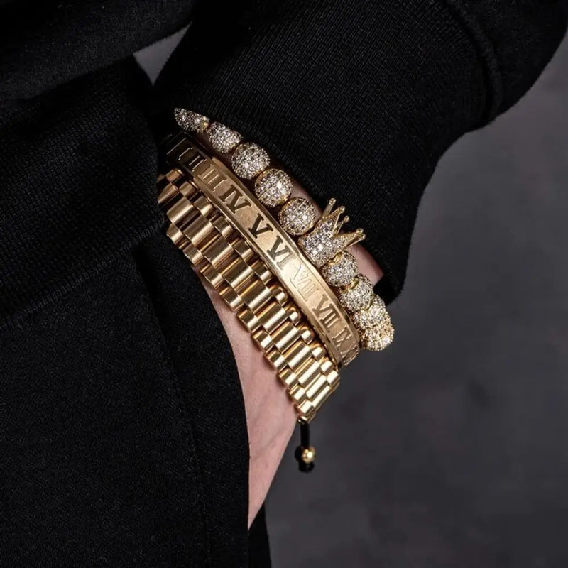 Ultimate Deluxe Bracelets - Roman - Black - Watch - Silver - Bangle