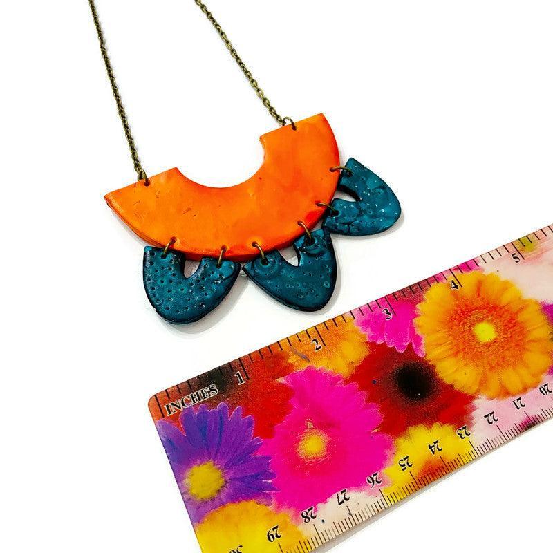 Unique Statement Necklace in Orange & Teal - Sassy Sacha Jewelry