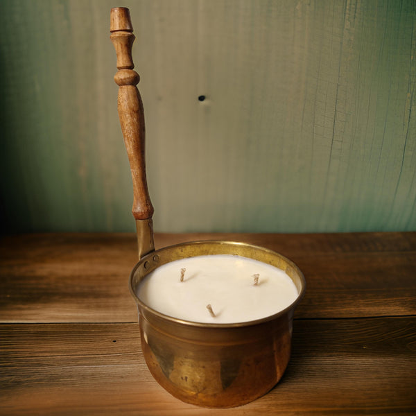 Victorian copper pot candles