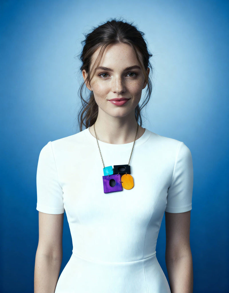 Geometric Pendant Necklace- Colorful Painted Jewelry