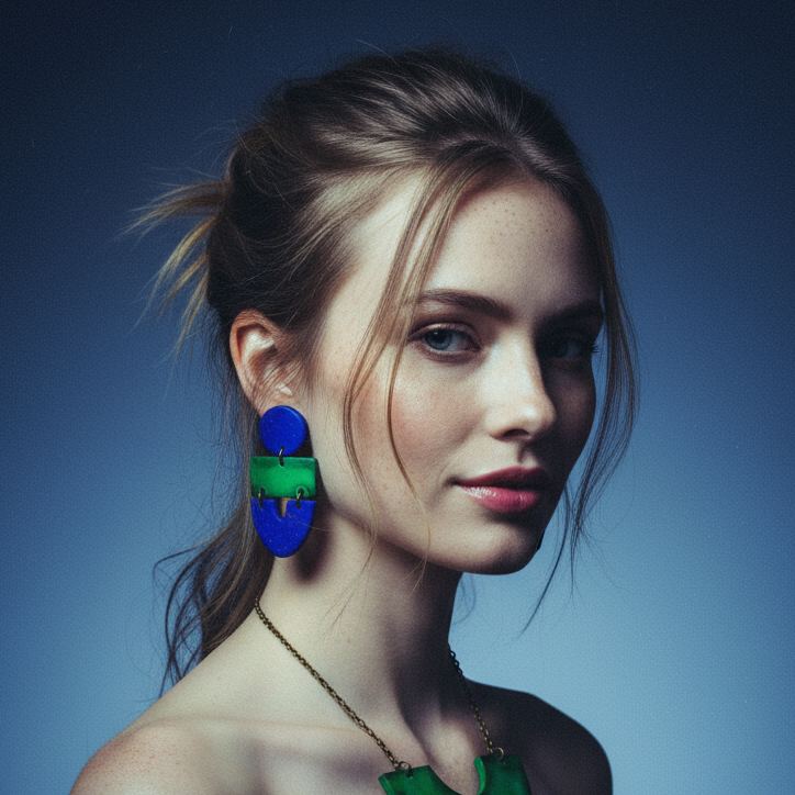 Two Tone Statement Earrings in Green Blue