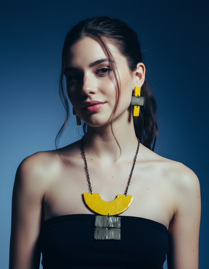 Modern Statement Necklace in Black & Gold