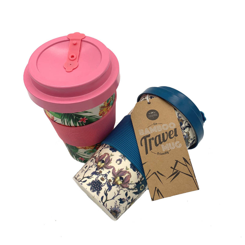 Floral pattern natural bamboo fiber travel mug gift set for sustainable lovers