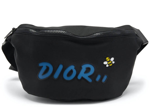Dior x Kaws Belt Bag Blue Logo Nylon Black in Nylon with Silver-tone