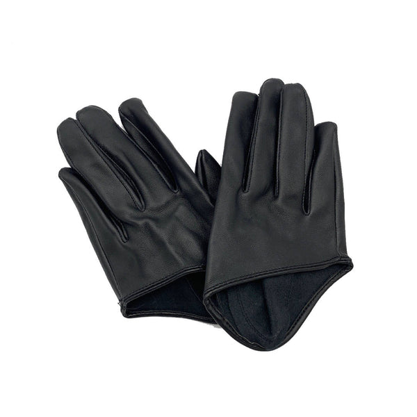 New black half finger biker style leather gloves