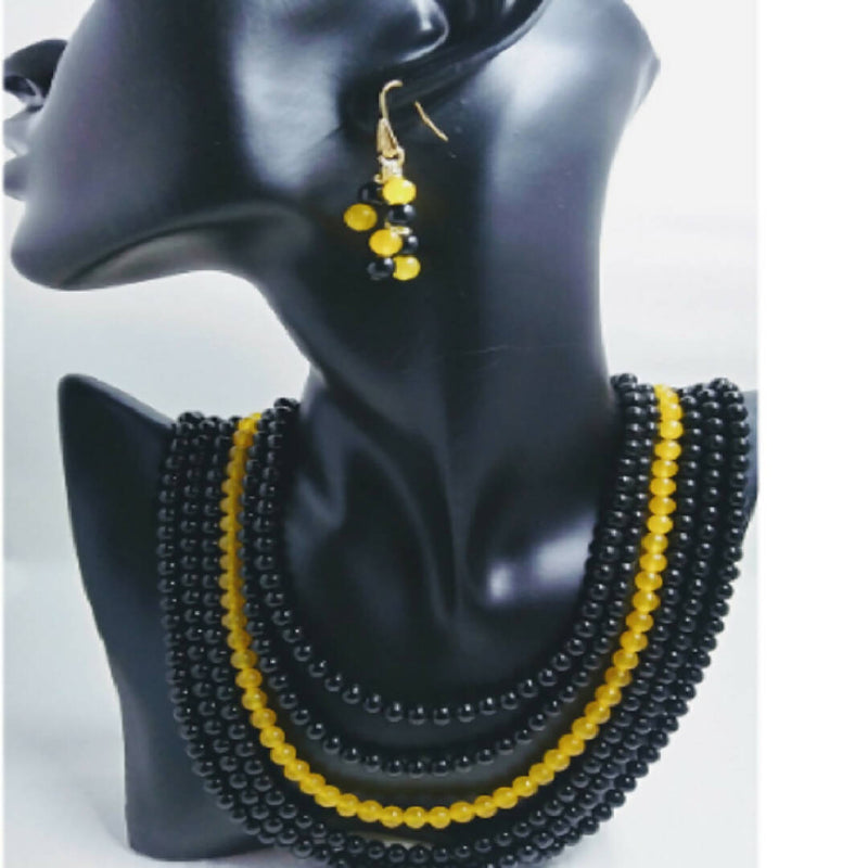Women's Onyx and Yellow Jade Multiple Strand Necklace Set