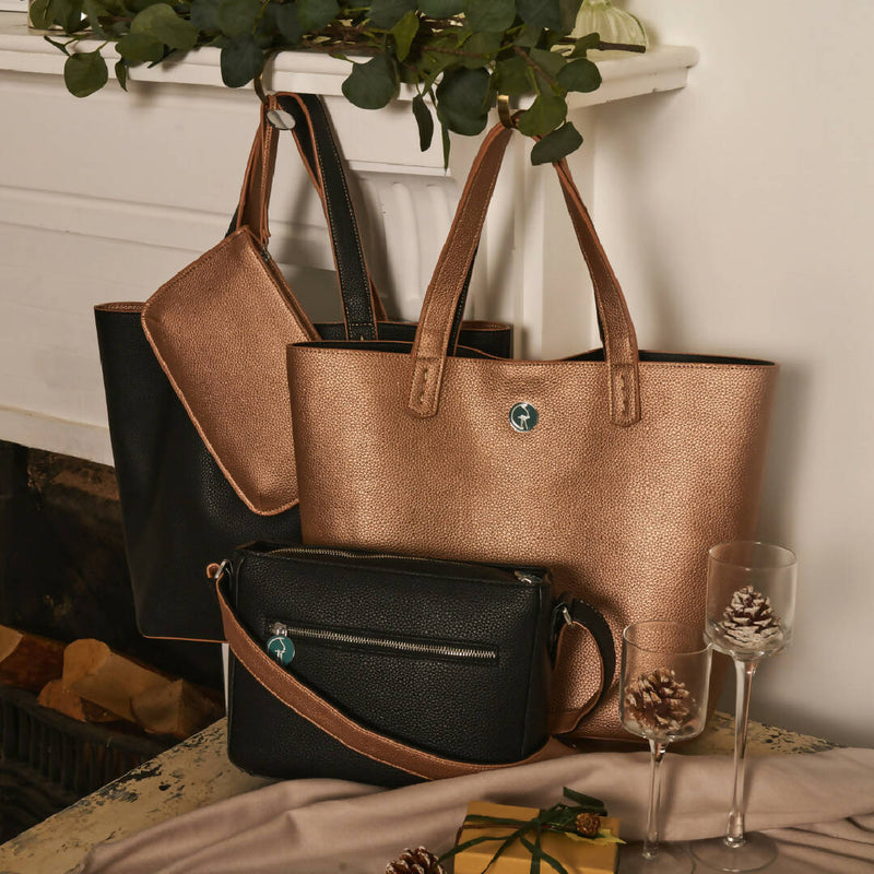 The Morphbag by GSK Cross-body Handbag in Black and Rose Gold