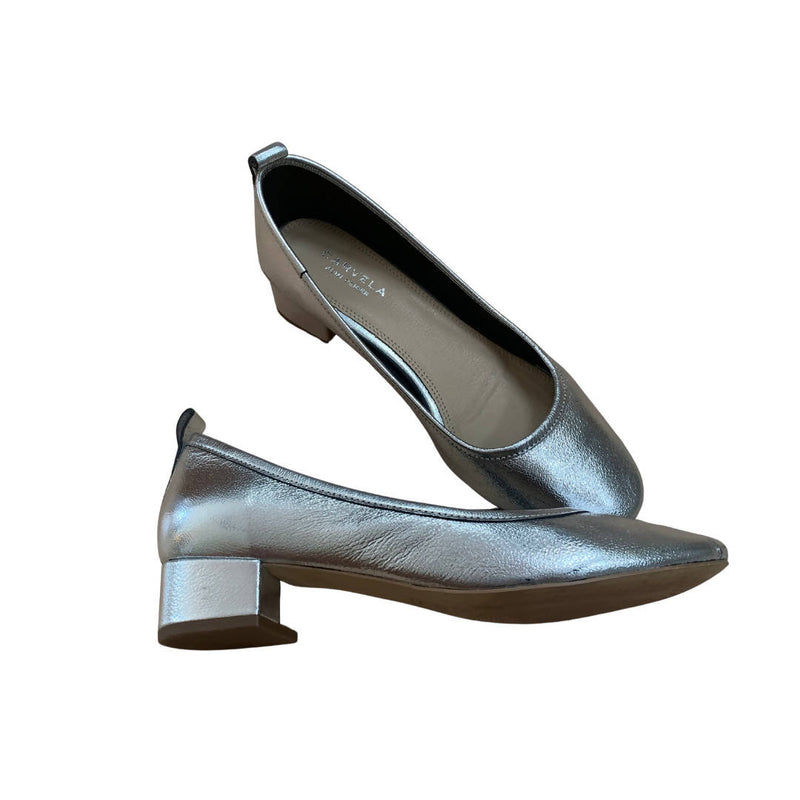 Carvela Silver Metallic Soft Leather Court Heels