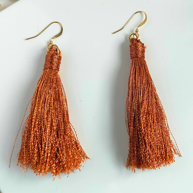 "Saffron" 14K Gold Filled Copper Metallic Tassel Earrings