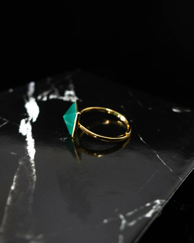 Green Agate Pyramid Ring