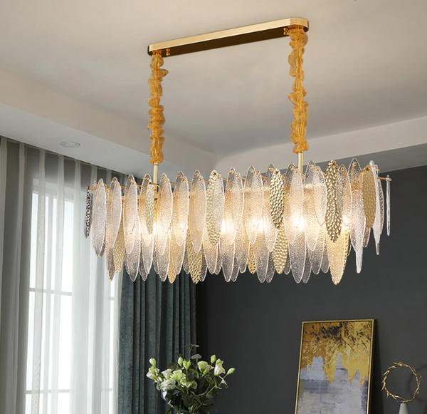 Golden leaf Rectangle Crystal Chandelier