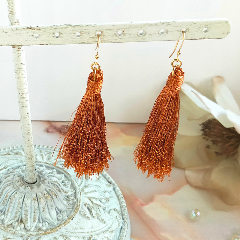 "Saffron" 14K Gold Filled Copper Metallic Tassel Earrings