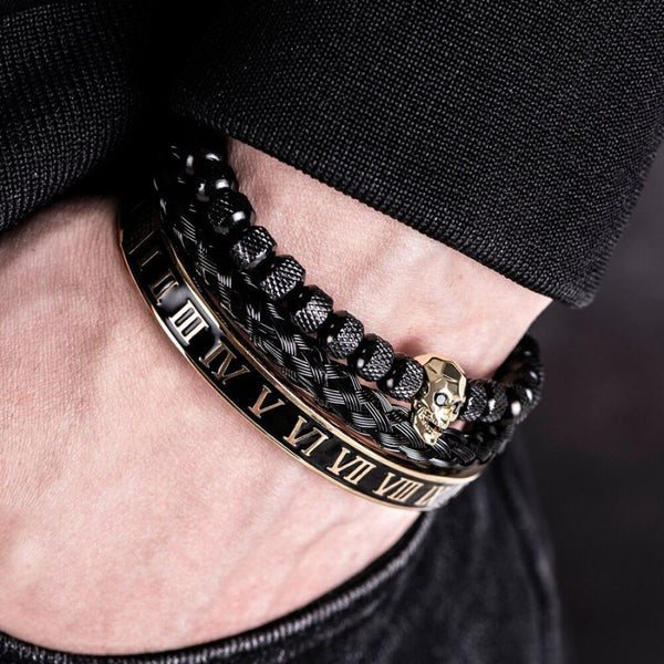 Roman Black & Gold Skull Bracelets