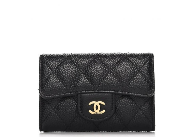Chanel Card Holder Quilted Caviar Gold-tone Black in Caviar with Gold-tone