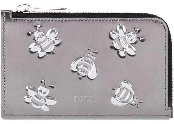 Dior x Kaws Pouch Calfskin Bee Print Silver in Calfskin with Silver-tone