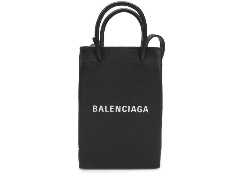 Balenciaga Shopping Phone Holder Mini Bag Black in Leather with Silver-tone