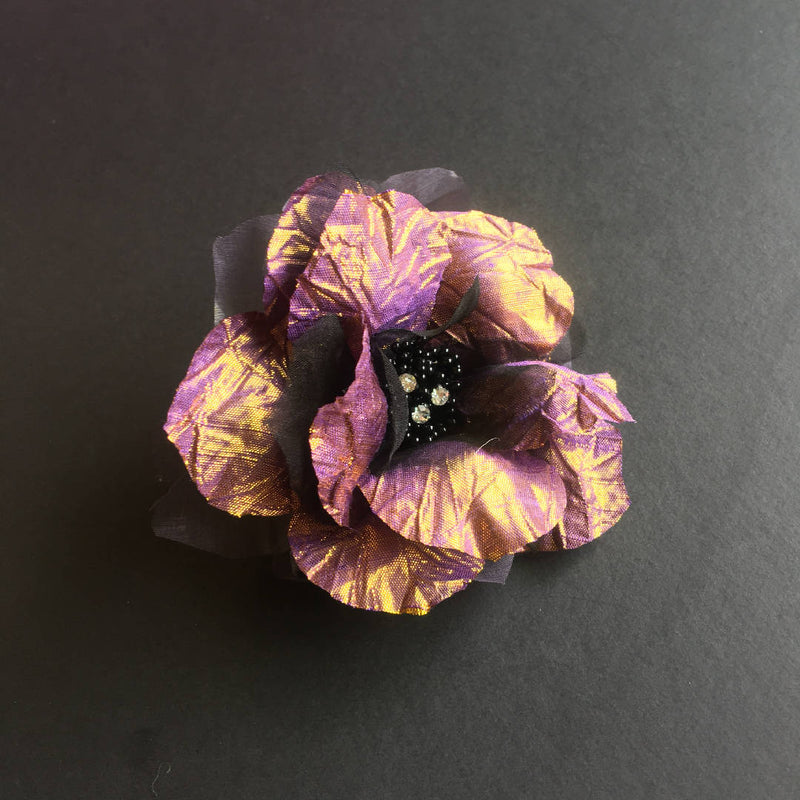 Purple golden flower brooch