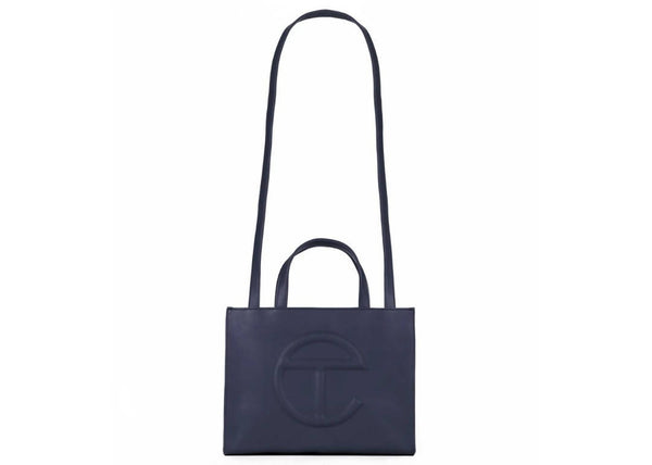 Telfar Shopping Bag Medium Navy in Vegan Leather with Silver-tone