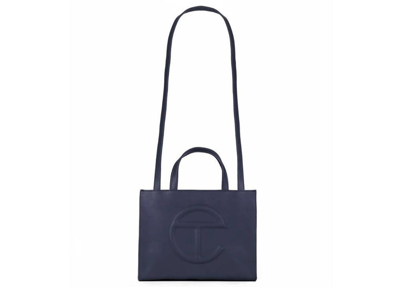 Telfar Shopping Bag Medium Navy in Vegan Leather with Silver-tone