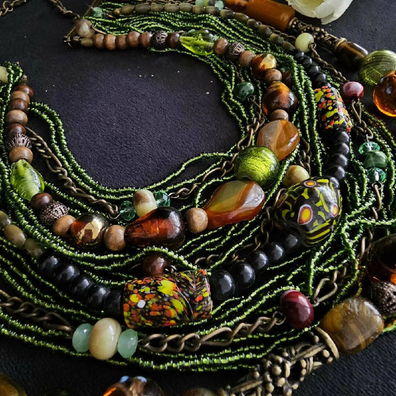 Ethnic ukrainian neclace, Ukraine namysto, Statement green and brown necklace, Vyshyvanka accessory, Made in Ukraine, jewelry handmade UA