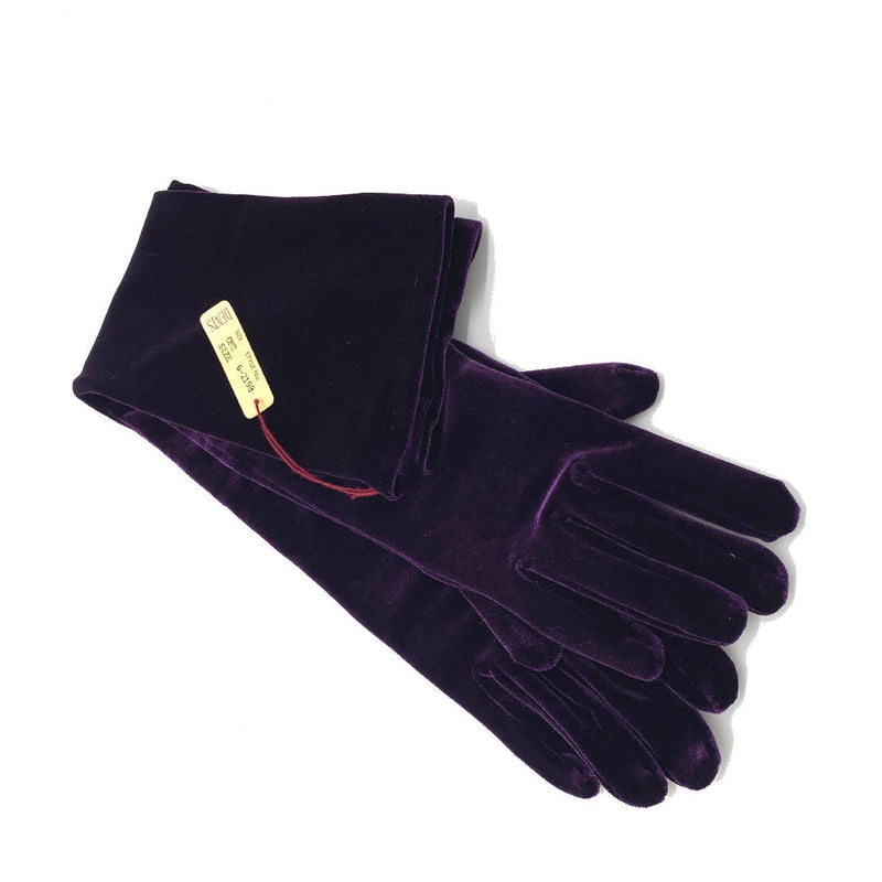 New vintage style purple velvet evening long gloves by Dents