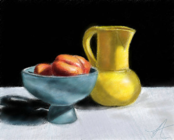 "Fruit Bowl and Pitcher" - Original Sketch Glass Print